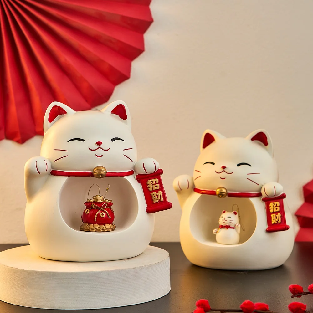 

Китайские украшения в виде счастливой кошки, светильник, домашний декор, полимерные фигурки Неко, декор для гостиной, офиса, рабочего стола, ...