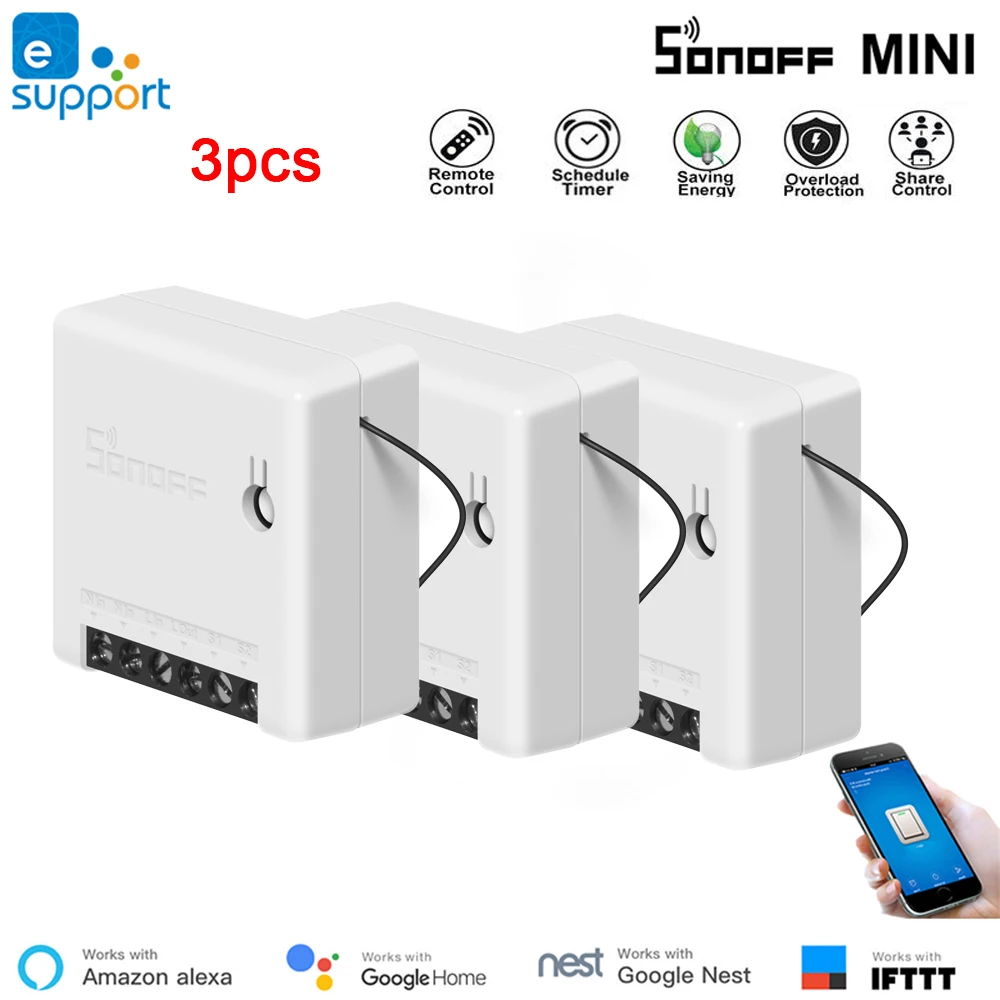 Умный мини переключатель Sonoff DIY 3 шт. компактный Автоматический выключатель Ewelink
