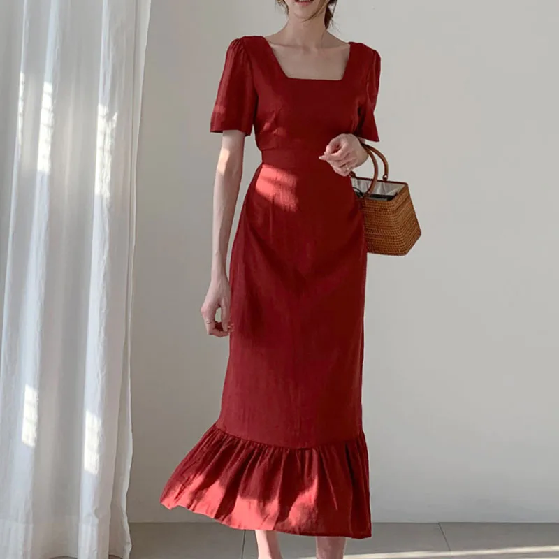 Elegant V-Neck Slim Waist Dress Cotton Linen Dress Summer Dress Female Vintage Loose Office Lady Long Korean Dresses 2021
Elegant V-Neck Slim Waist Dress Cotton Linen Dress Summer Dress Female Vintage Loose Office Lady Long Korean Dresses 2021