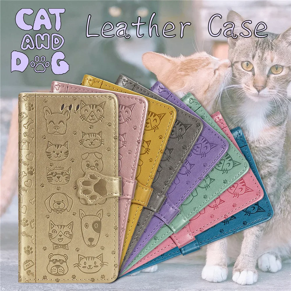 

For Redmi 8 Case sFor Xiaomi Redmi 7 7A 8 8A Case Cute Embossing Cat Dog Flip PU Leather Magnetic Wallet Cover Phone Bags Shells