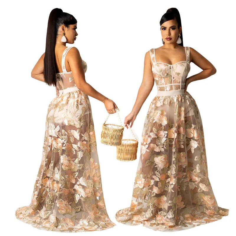 Cutubly Two 2 Piece Set Outfits For Women Maxi Skirts With Strap Sets Floral Embroidery Sheer Mesh Fashion Clothing Suit
Cutubly Two 2 Piece Set Outfits For Women Maxi Skirts With Strap Sets Floral Embroidery Sheer Mesh Fashion Clothing Suit