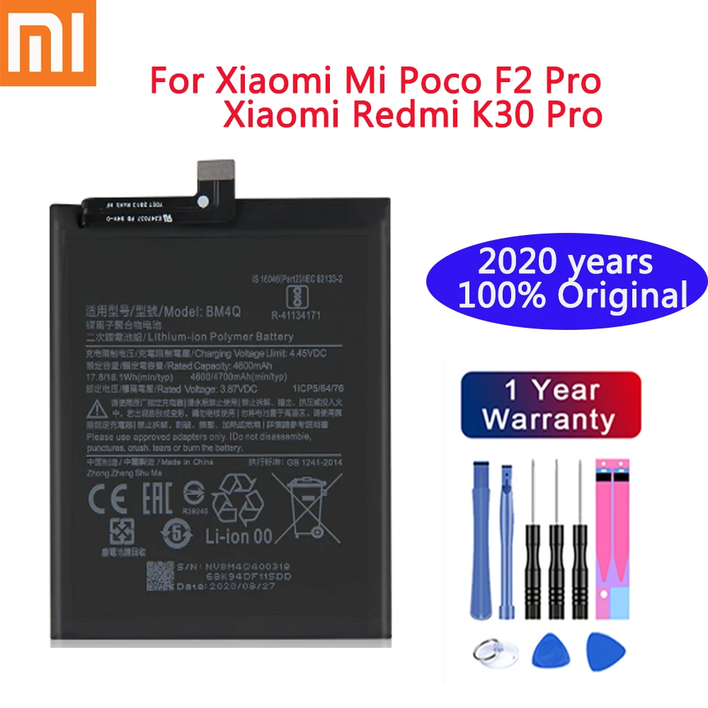 100% Original Replacement Battery BM4Q For Xiaomi Mi Poco F2 Pro Xiaomi Redmi K30 Pro K30Pro Genuine Phone Battery 4700mAh+Tools
100% Original Replacement Battery BM4Q For Xiaomi Mi Poco F2 Pro Xiaomi Redmi K30 Pro K30Pro Genuine Phone Battery 4700mAh+Tools