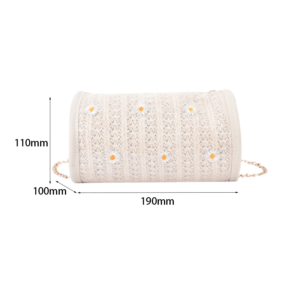 Fashion Women Lace Daisy Flower Embroidery Chain Cylindrical Shoulder Crossbody Messenger Bag Casual Ladies Small Handbags Purse
Fashion Women Lace Daisy Flower Embroidery Chain Cylindrical Shoulder Crossbody Messenger Bag Casual Ladies Small Handbags Purse