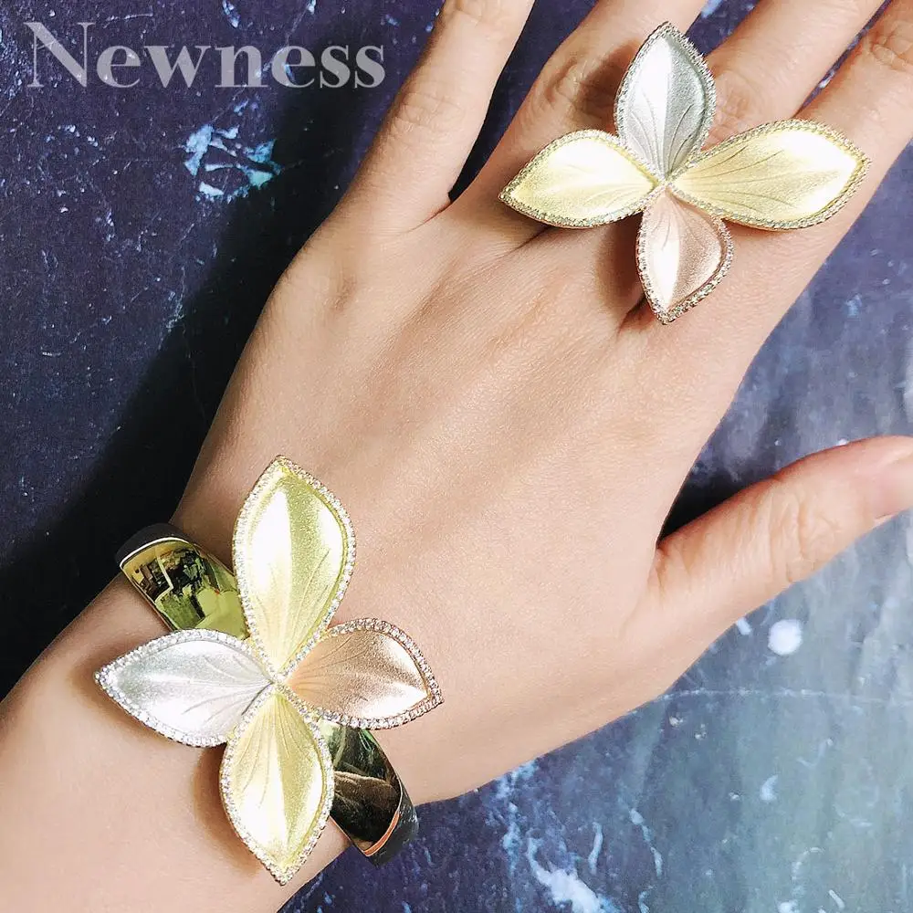 Newness Luxury Leaf Flower AAA Cubic Zirconia Jewelry Sets Women Engagement Party Gift Bracelets Bangle And Ring Set
Newness Luxury Leaf Flower AAA Cubic Zirconia Jewelry Sets Women Engagement Party Gift Bracelets Bangle And Ring Set