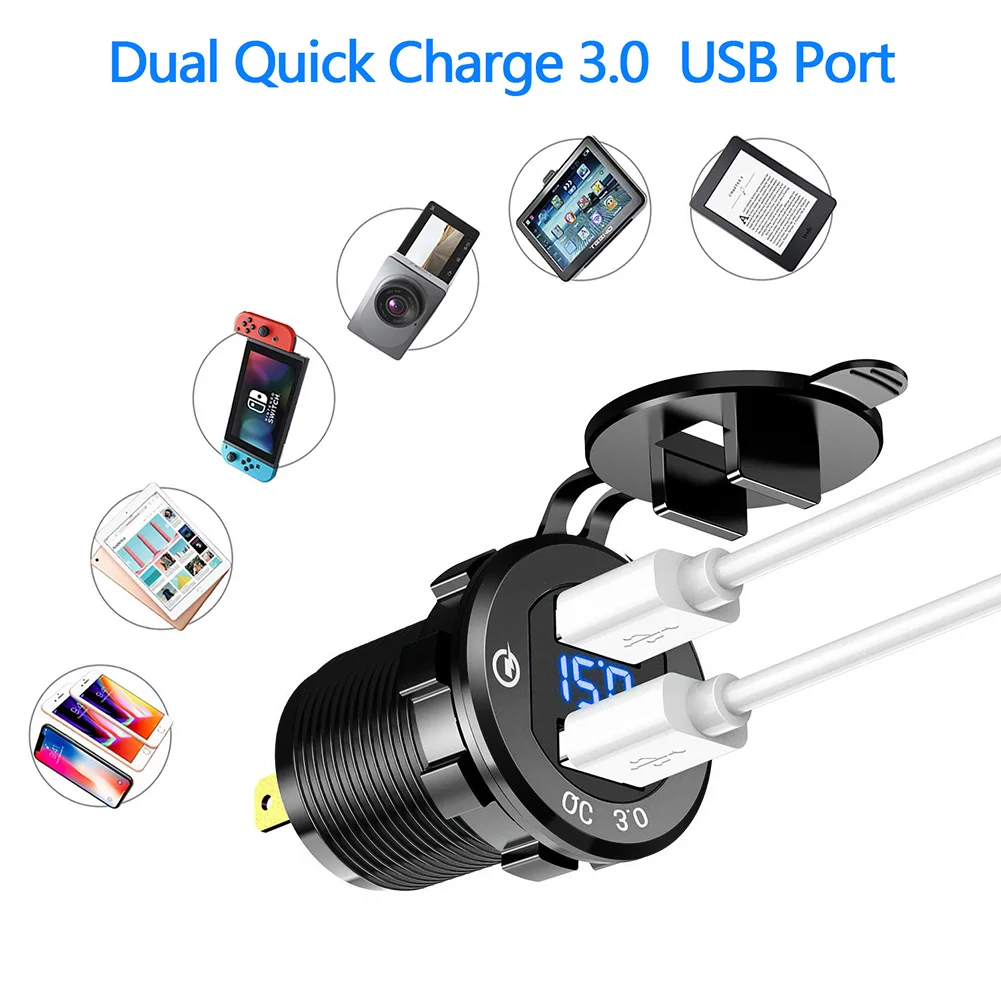 Quick Charge 3.0 Dual USB Charger Socket 12V/24V Waterproof Aluminum Power Outlet with LED Voltmeter Car Tools
Quick Charge 3.0 Dual USB Charger Socket 12V/24V Waterproof Aluminum Power Outlet with LED Voltmeter Car Tools
