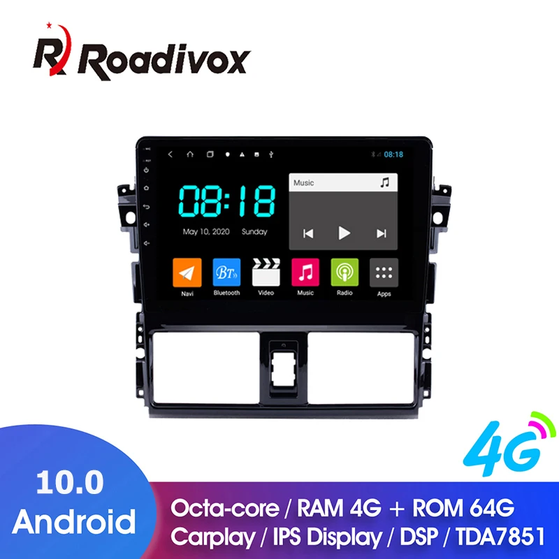10 1 "Android 0 ОЗУ 4 Гб ПЗУ 64 ГБ для Toyota VIOS 2013 2016 автомобильный Dvd Gps навигатор Радио