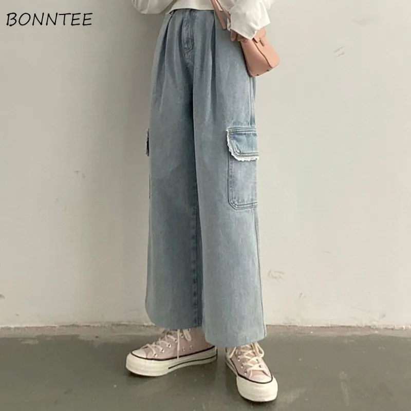 Jeans Women Vintage High Waist Straight Denim Trouser Simple Students All-match Loose Fashion Chic Casual Lace Patchwork Pockets
Jeans Women Vintage High Waist Straight Denim Trouser Simple Students All-match Loose Fashion Chic Casual Lace Patchwork Pockets