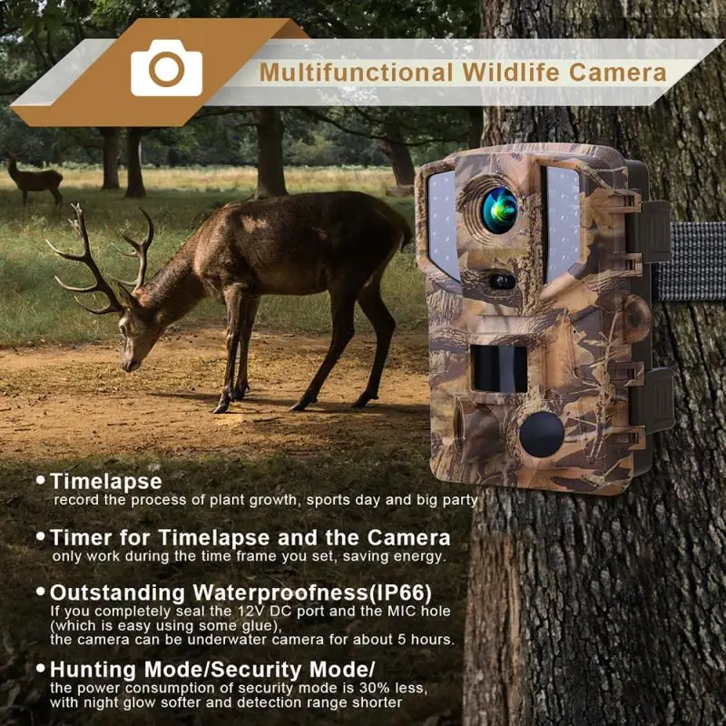 Outdoor Hunting Trail Camera 20MP 1080P HD Waterproof Photo Trap Wildlife Scouting Photography Camera Wireless Night Vision
Outdoor Hunting Trail Camera 20MP 1080P HD Waterproof Photo Trap Wildlife Scouting Photography Camera Wireless Night Vision