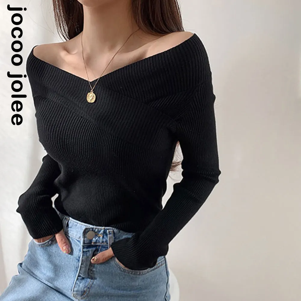 Elegant Off Shoulder Women Sweater Kintted Solid Crossed V Neck Pullover Long Sleeve Slim Bottoming Top Lady Soft Basic Jumper
Elegant Off Shoulder Women Sweater Kintted Solid Crossed V Neck Pullover Long Sleeve Slim Bottoming Top Lady Soft Basic Jumper