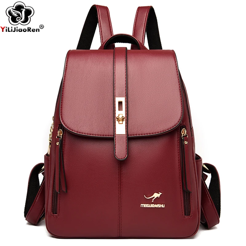 

Famous Brand Leather Backpacks Women Fashion Shoulder Bags Large Capacity Travel Backpack Female School Bags Mochila Feminina