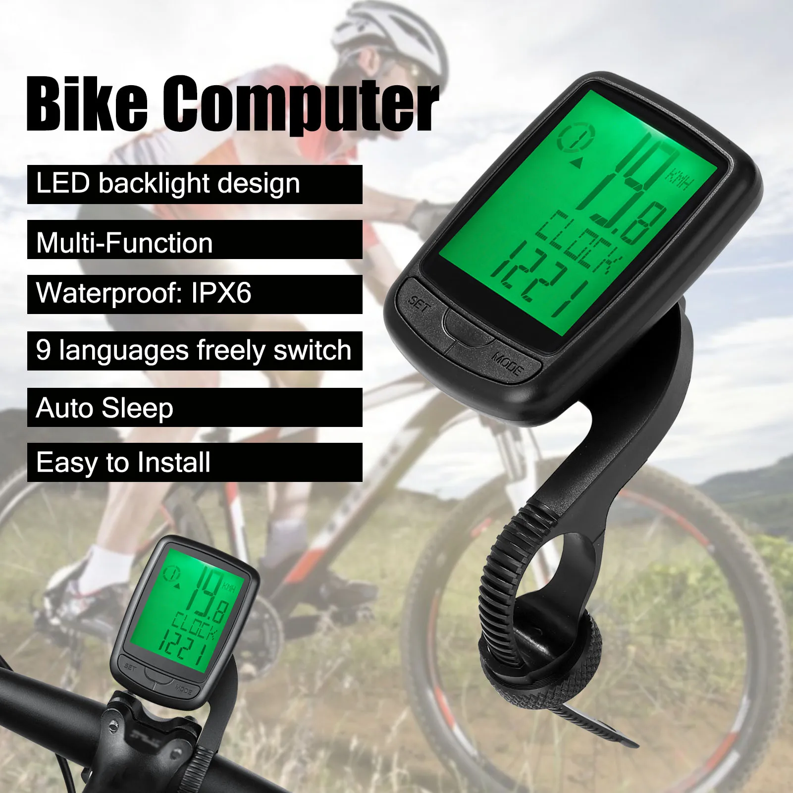 Bike Computer Wireless Cycling Computer Bicycle Speedometer Odometer with LED Backlight Display Bracket Support 9 Languages
Bike Computer Wireless Cycling Computer Bicycle Speedometer Odometer with LED Backlight Display Bracket Support 9 Languages
