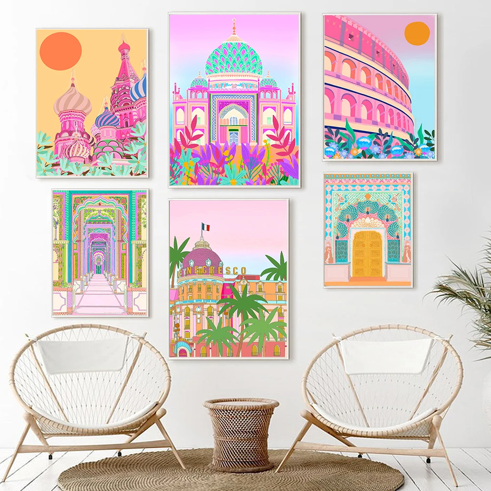 Pink Style Morocco Posters Wall Art Nordic Religion Painting Prints Nice India Taj Mahal Rome Canvas Pictures Living Room Decor
Pink Style Morocco Posters Wall Art Nordic Religion Painting Prints Nice India Taj Mahal Rome Canvas Pictures Living Room Decor
