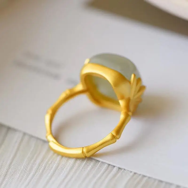 S925 Sterling Silver Gold-Plated Natural Hetian Gray Jade Ring Vintage Bamboo Joint Jade Ruyi Open Elegant Antique Ring for Wome
S925 Sterling Silver Gold-Plated Natural Hetian Gray Jade Ring Vintage Bamboo Joint Jade Ruyi Open Elegant Antique Ring for Wome