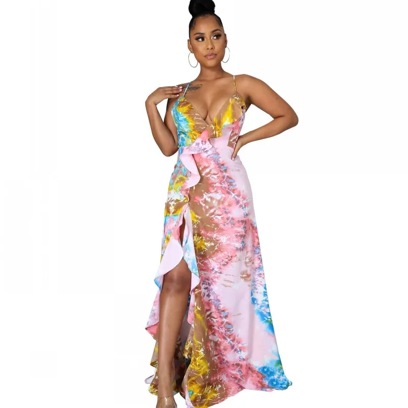 Ruffle Long Dress Women Deep V Neck Cross Backless Split Robes Summer New Print Sweet Sexy Bohemian Elegant Chic Dress Vestidos
Ruffle Long Dress Women Deep V Neck Cross Backless Split Robes Summer New Print Sweet Sexy Bohemian Elegant Chic Dress Vestidos