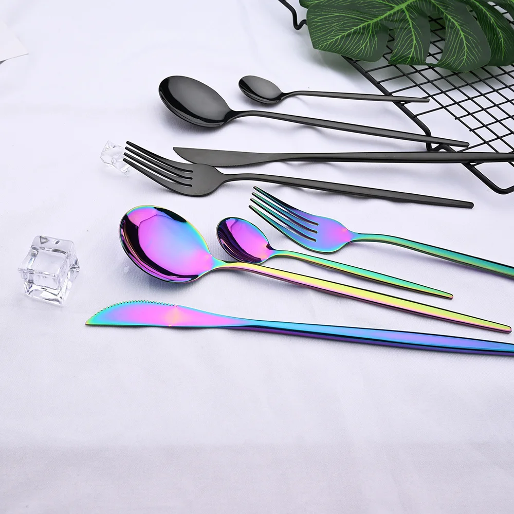 24pcs Black Western Dinnerware Set Stainless Steel Cutlery Set Fork Knife Spoon Tableware Set Flatware Set Silverware Set
24pcs Black Western Dinnerware Set Stainless Steel Cutlery Set Fork Knife Spoon Tableware Set Flatware Set Silverware Set