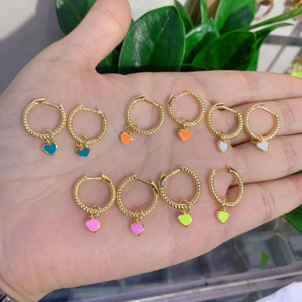 5Pairs/lot competitive price new designer inspired cheap 2 sizes colorful enamel heart hoop drop earrings | Украшения и