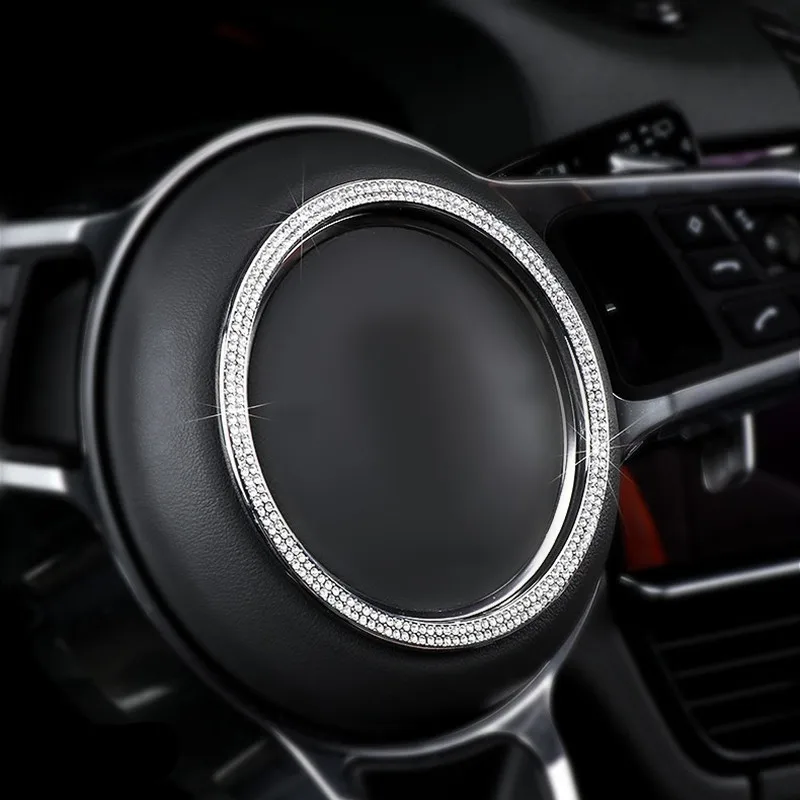 

Alloy Car Steering Wheel Panel Decoration Moulding Trim with Crystals for Porsche Cayenne Macan Panamera 718 Styling