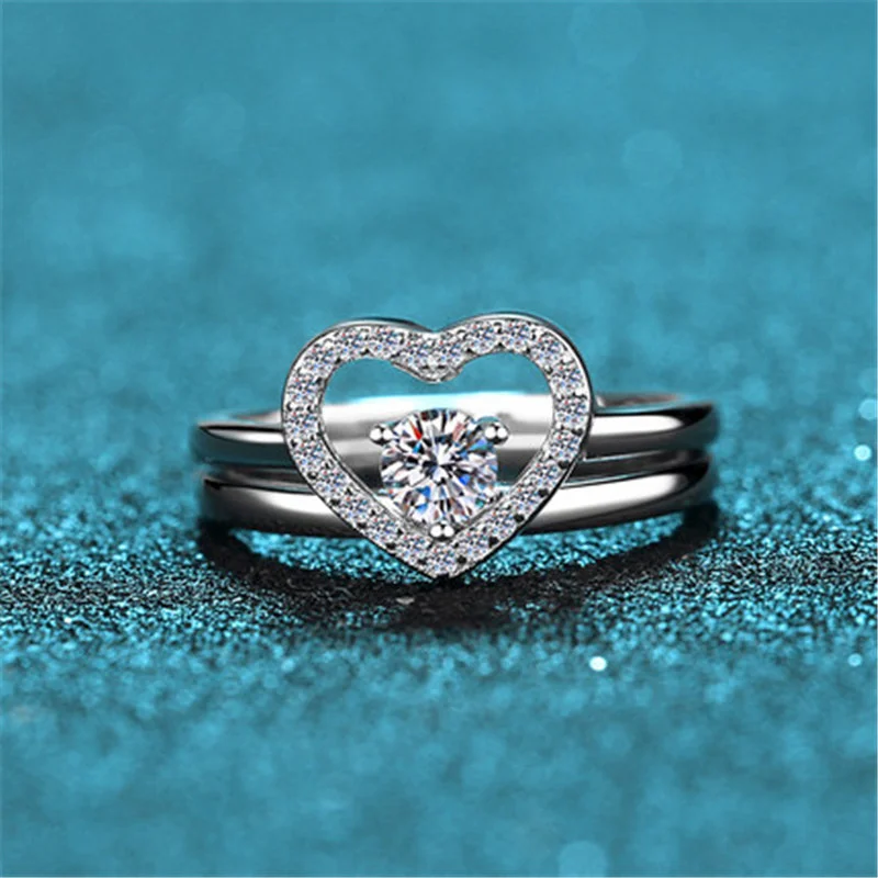 Inbeaut 925 Серебряные кольца с превосходным вырезом сердца набор VVS1 D Цвет пройти