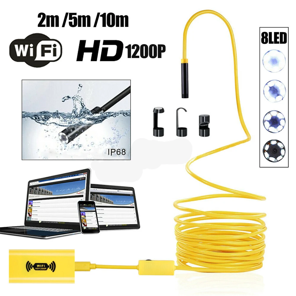 8 LED 8mm WiFi Endoscope Camera Mini Waterproof HD Snake Borescope Inspection Camera Snake Tube For IOS Android Mac 2M/5M/10M
8 LED 8mm WiFi Endoscope Camera Mini Waterproof HD Snake Borescope Inspection Camera Snake Tube For IOS Android Mac 2M/5M/10M