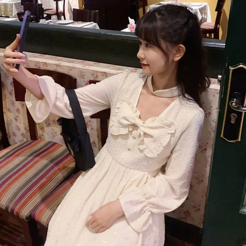 MAGOGO Fairy White Bow Dress Japanese Soft Girl Cute Ruffled Dress Student Mid-Length Long Sleeve Dress
MAGOGO Fairy White Bow Dress Japanese Soft Girl Cute Ruffled Dress Student Mid-Length Long Sleeve Dress