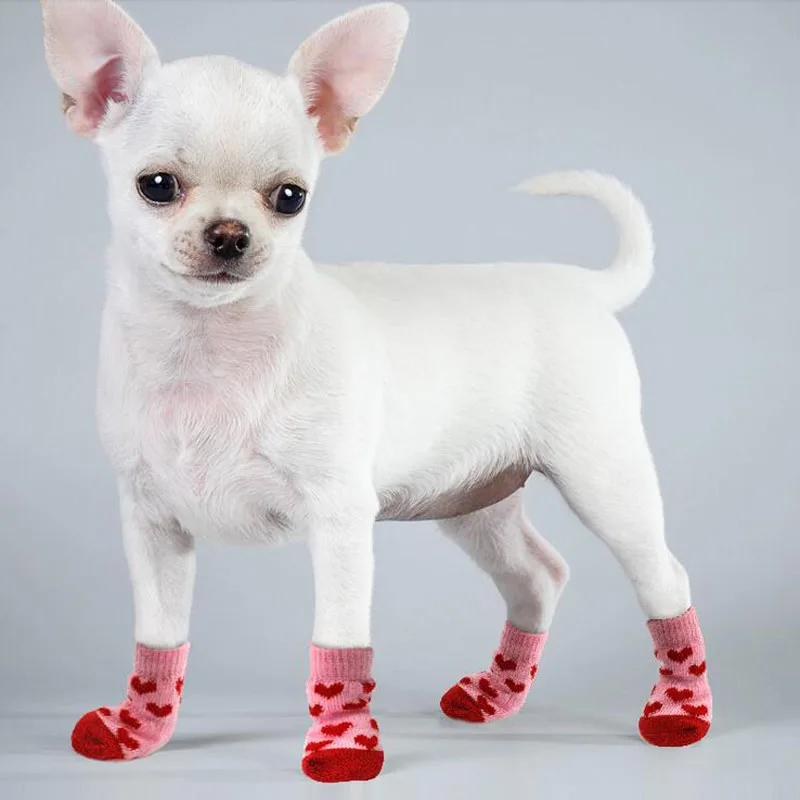 

4Pcs Pet Dog Socks Winter Anti-Slip Small Cat Dogs Knit Warm Socks Chihuahua Thick Paw Protector Dog Socks Booties Accessories