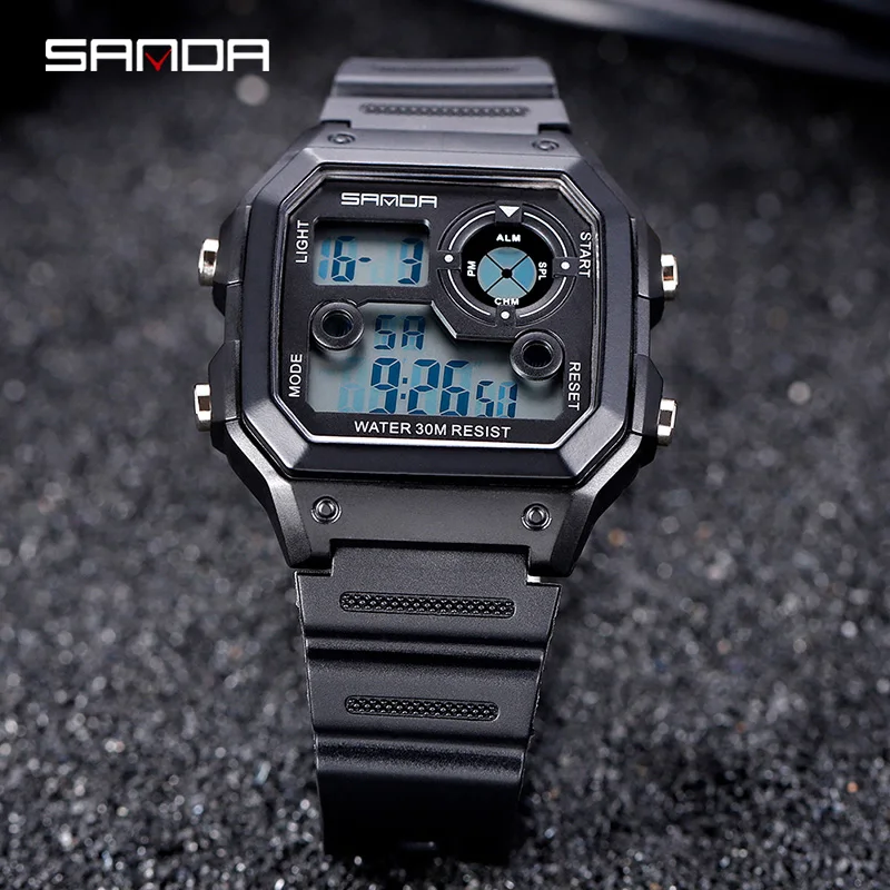 

SANDA Hot Sell Digital Watch Multifunctional New Square Fashion Electronic Wristwatch Waterproof Luminous Sports Men's Clock 418