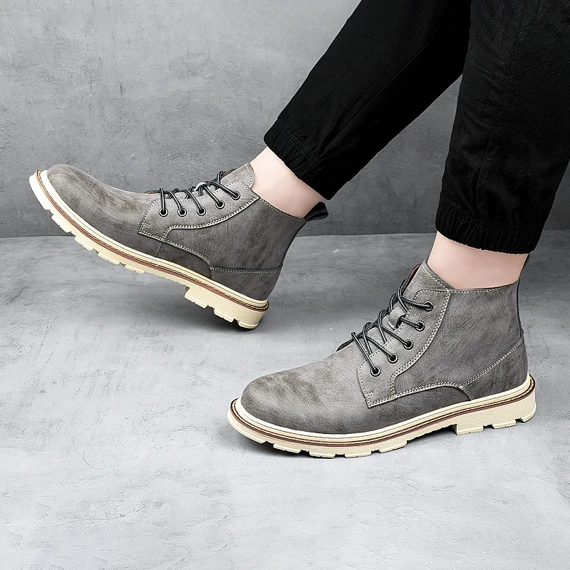 Martin Boots Men's Leather Fashion High-top Casual Men Shoes High-quality Motorcycle Comfortable Cotton New Ronglai | Обувь