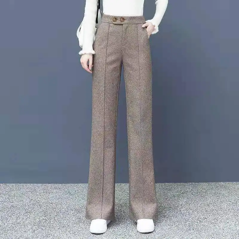 Women Autumn Winter High Waisted Thick Woolen Pants Women Casual Straight Flare Pants Office Lady Solid Warm Long Trousers B33
Women Autumn Winter High Waisted Thick Woolen Pants Women Casual Straight Flare Pants Office Lady Solid Warm Long Trousers B33