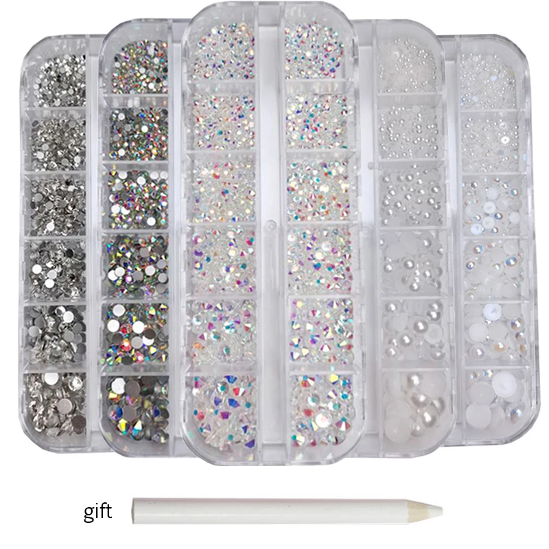 12 boxes / set mix sizes half round ABS pearls and AB crystal rhinestone diamond gem 3D glitter nail art decoration
12 boxes / set mix sizes half round ABS pearls and AB crystal rhinestone diamond gem 3D glitter nail art decoration