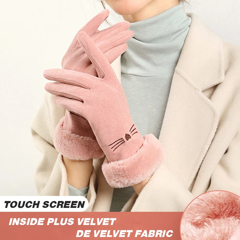 Winter Gloves Women De Velvet Warm Female Gloves Windproof Plus Fleece Wrist Cat Embroidery Driving Cycling Touch Screen Gloves 
Winter Gloves Women De Velvet Warm Female Gloves Windproof Plus Fleece Wrist Cat Embroidery Driving Cycling Touch Screen Gloves