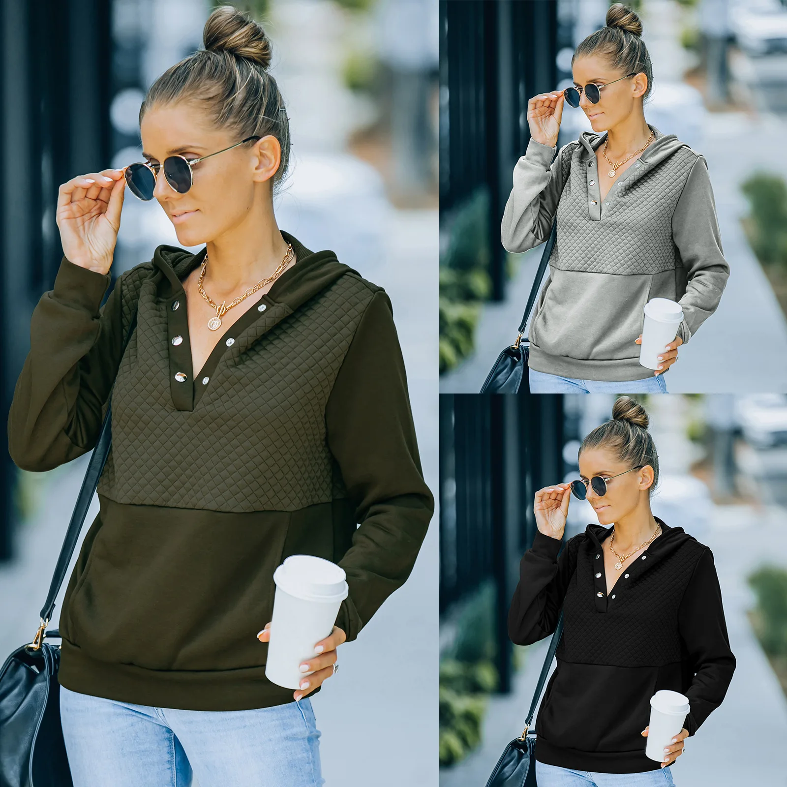 Spring Autumn Women Hoodies Fashion Leisure Long Sleeve V-Neck Pure Color Loose Movement Joining Together Temperament Hoody 2021
Spring Autumn Women Hoodies Fashion Leisure Long Sleeve V-Neck Pure Color Loose Movement Joining Together Temperament Hoody 2021