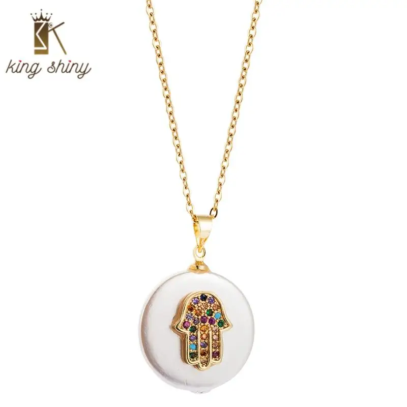 Fashion Boho Multi Colored Pearl Pendant Necklace for Woman Personality Pearl Inlaid Zircon Palm Shape Charm Custome Neecklace
Fashion Boho Multi Colored Pearl Pendant Necklace for Woman Personality Pearl Inlaid Zircon Palm Shape Charm Custome Neecklace