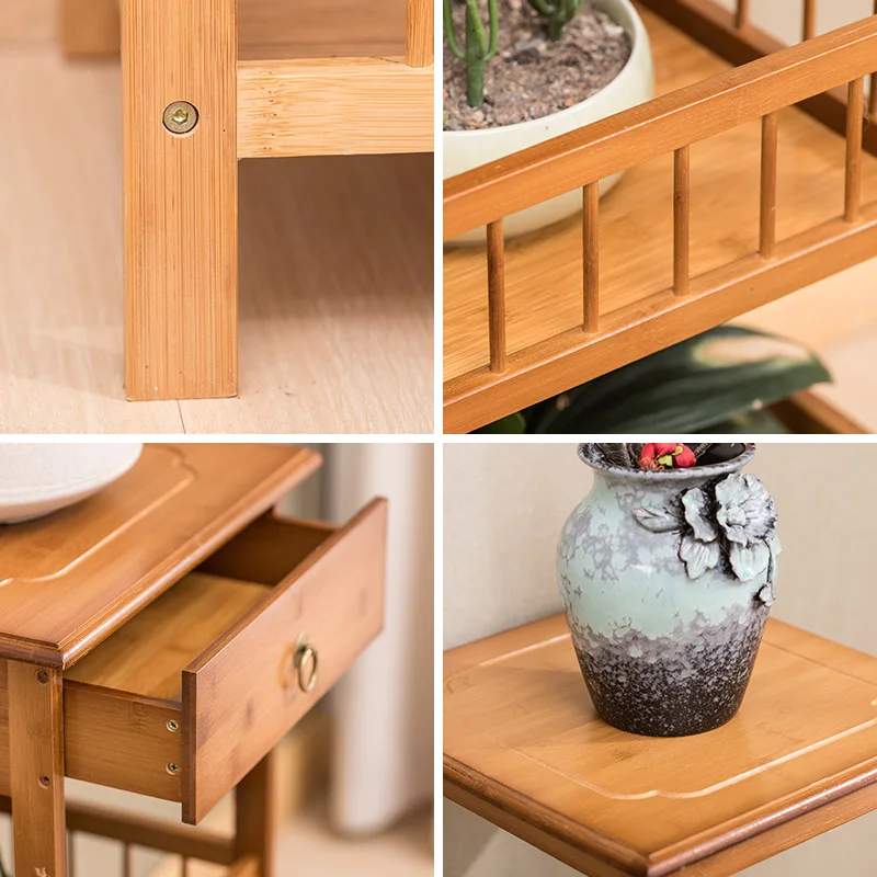 2-4 Layer Wood Bamboo Flower Shelf Living Room Simple Fish Tank Rack Storage Bathroom Organizer Holder Sofa Coffee Side Table | Дом и сад
