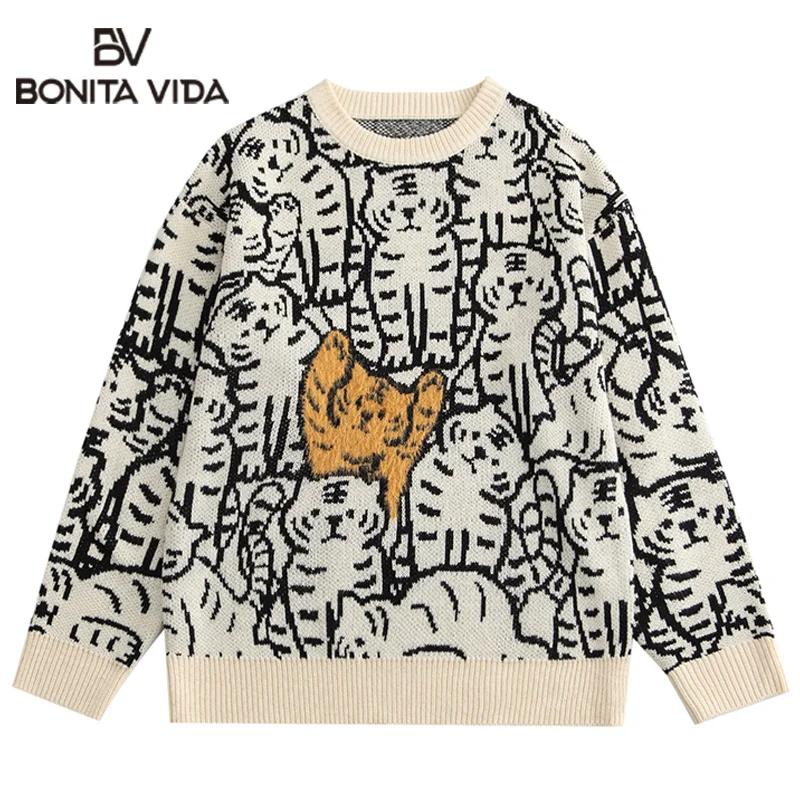 Bonita Vida Anime Cartoon Cute Tiger Knitted Pullover Sweaters Men Loose Kawaii Harajuku Hipster Casual Sweaters Fashion Tops
Bonita Vida Anime Cartoon Cute Tiger Knitted Pullover Sweaters Men Loose Kawaii Harajuku Hipster Casual Sweaters Fashion Tops
