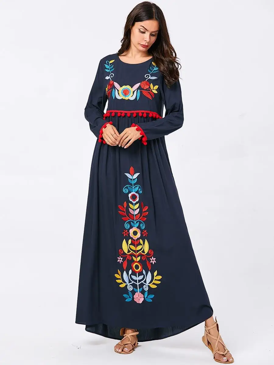 Muslim Women Embroidery Abaya Maxi Dress Robe Dubai Pompom Tassel Islamic Cocktail Jilbab Ethnic Design O-neck 2019 Arab Dresses
Muslim Women Embroidery Abaya Maxi Dress Robe Dubai Pompom Tassel Islamic Cocktail Jilbab Ethnic Design O-neck 2019 Arab Dresses