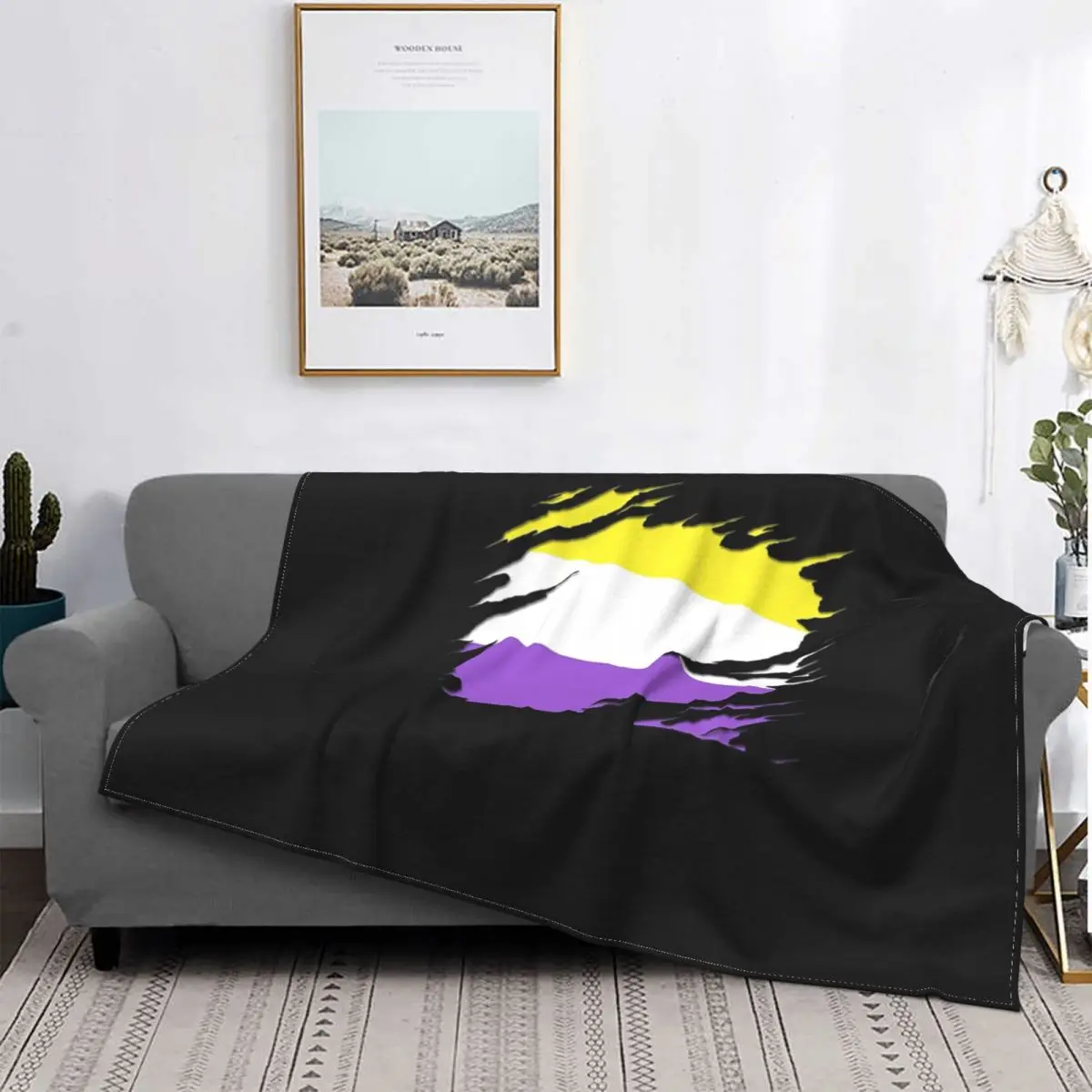 

Nonbinary Pride Flag Ripped Reveal Blanket Bedspread Bed Plaid Throw Plaid Sofa Thermal Blanket Throw And Blanket