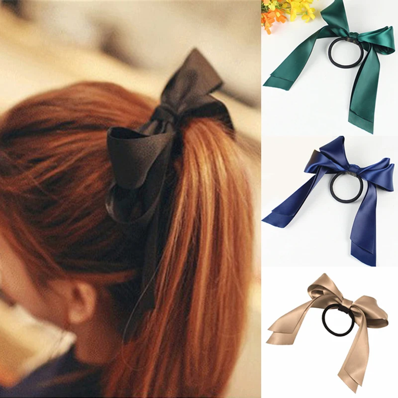 

Женская резинка для волос с бантом, Корейская эластичная лента для волос, модные длинные резинки для волос с бантом для конского хвоста, аксессуары для волос