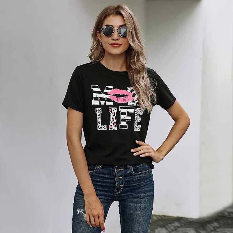T-shirt Women's Summer Fashion Letter Lip Printing Round Neck Short-sleeve Ladies Top
T-shirt Women's Summer Fashion Letter Lip Printing Round Neck Short-sleeve Ladies Top