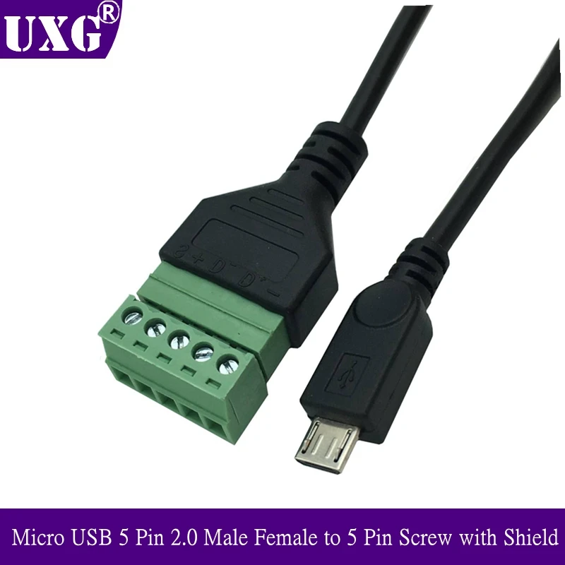1 шт. 1FT Micro USB 5 Pin 2 0 штекер на 5-контактный винт с защитой терминал без пайки адаптер