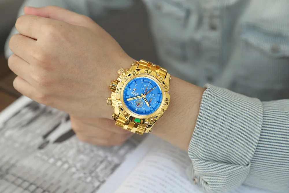 TEMEITE Fashion Blue Golden Mens Quartz Watch Stainless Steel Waterproof Sport Watches Military Date Clock Relogio Masculino
TEMEITE Fashion Blue Golden Mens Quartz Watch Stainless Steel Waterproof Sport Watches Military Date Clock Relogio Masculino