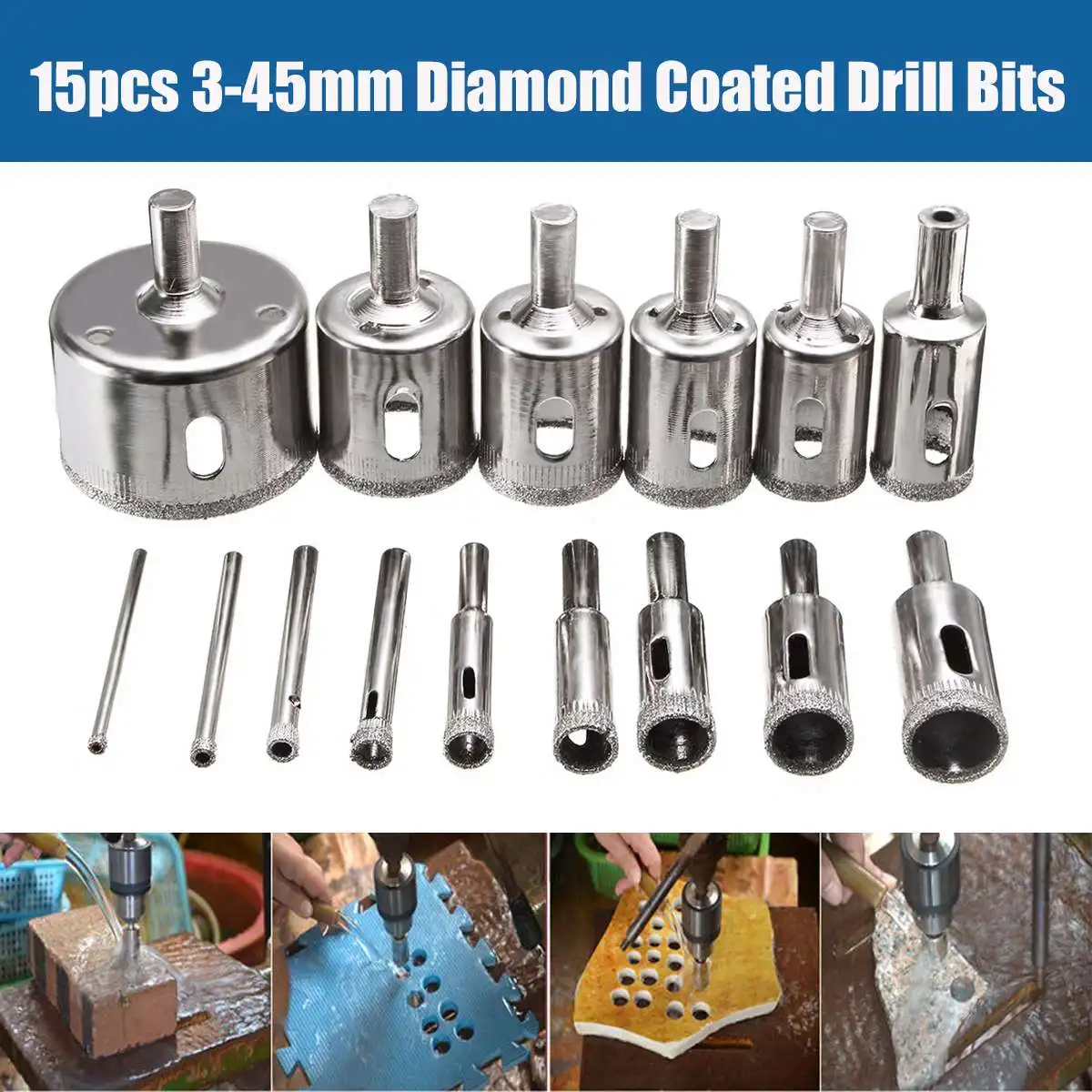 15 Pcs 3mm-45mm Diamond Coated Drill Bit Set Tile Marble Glass Ceramic Hole Saw Electric Drilling Bits For Power Tools
15 Pcs 3mm-45mm Diamond Coated Drill Bit Set Tile Marble Glass Ceramic Hole Saw Electric Drilling Bits For Power Tools
