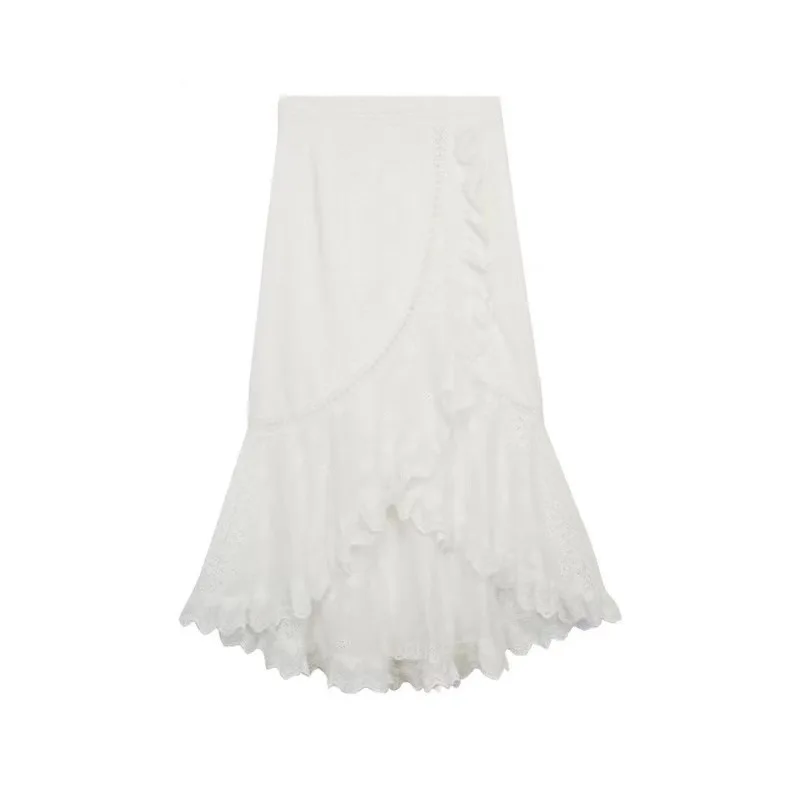 2021 Summer Women Midi Skirt Ruffles Trim Lace Hollow Out High Waist Irregular Fishtail Long Skirts Ladies Mid Length Skirt
2021 Summer Women Midi Skirt Ruffles Trim Lace Hollow Out High Waist Irregular Fishtail Long Skirts Ladies Mid Length Skirt
