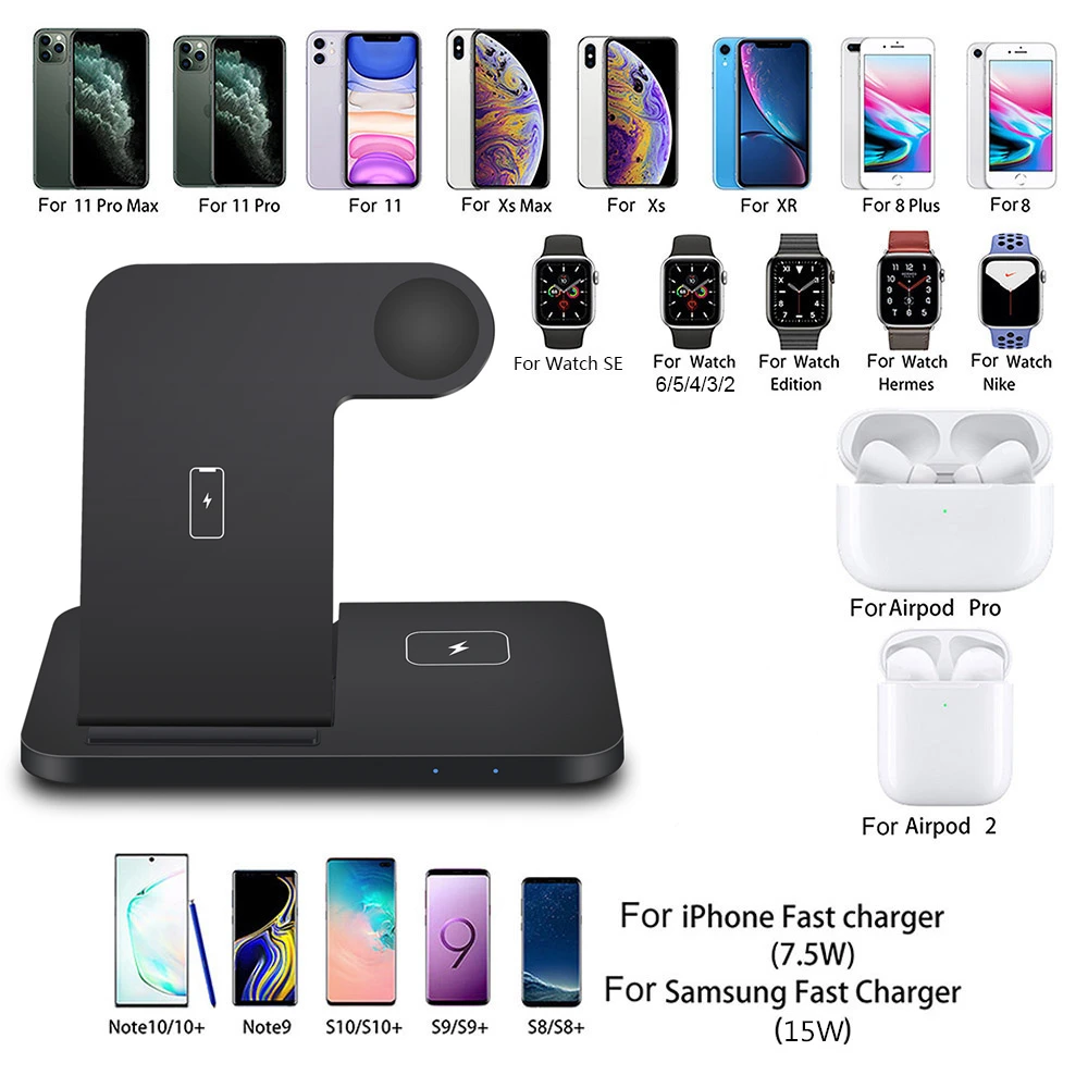 3 in 1 Foldable Wireless Charger for Apple Watch 7 6 SE 5 4 15W QI Fast Charging Stand For iPhone 13 12 11 XS XR X 8 Airpods Pro | Мобильные