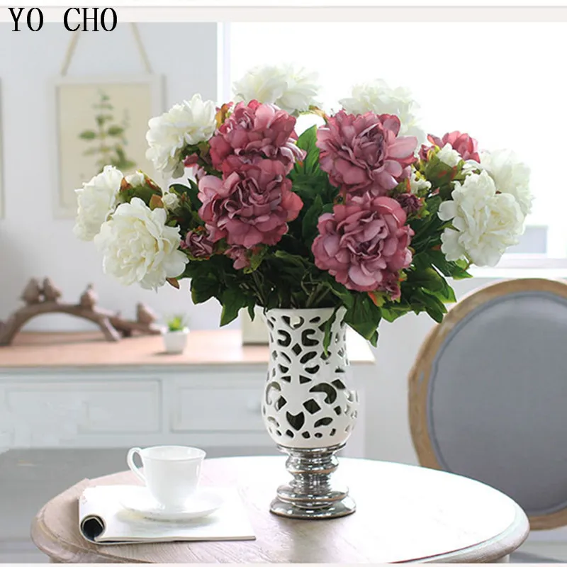 Фото Искусственный цветок YO CHO большие пионы 2 головки искусственные - купить