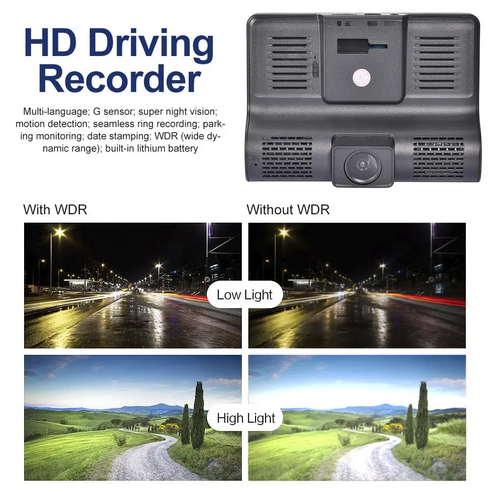 

Car DVR Dash Camera 3-lens High-definition Driving Recorder 1080P Multi-language Driving DVR With 4.0 Inch Display Recorder