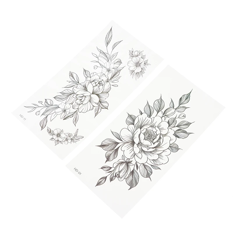 1pc Full Flower Temporary Tattoo Sticker Black Roses Design Arm Body Art Fashion Women Girl Fake Tattoo Sticker