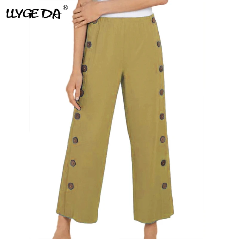 Side Button Straight Cropped Women's Pant Loose Solid Elastic Waist Pants For Women 2021 Summer New Fashion Trousers Female
Side Button Straight Cropped Women's Pant Loose Solid Elastic Waist Pants For Women 2021 Summer New Fashion Trousers Female