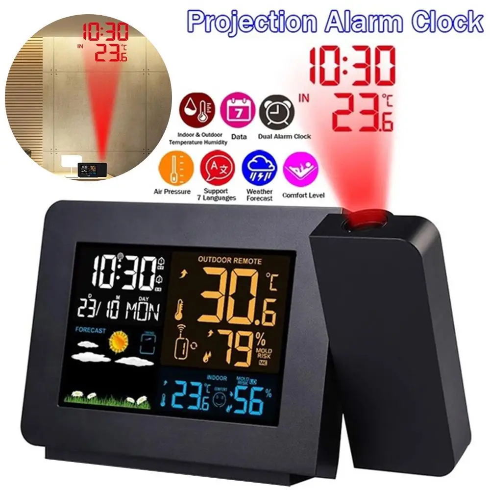 Weather Station Clock Projection Alarm Clock Thermometer Backlight Digital Alarm Clock Portable Monitor Wake Up Projector
Weather Station Clock Projection Alarm Clock Thermometer Backlight Digital Alarm Clock Portable Monitor Wake Up Projector