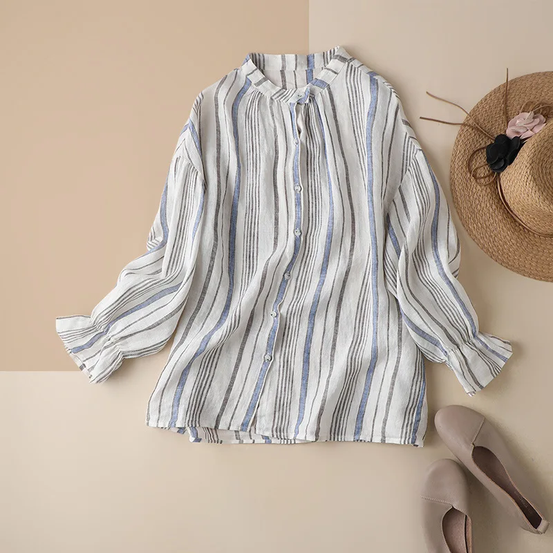 SHUCHAN 2021 Spring Thin Linen Striped Women's Long Sleeve Tops Casual Button Up Shirt Bluzki Letnie Damskie
SHUCHAN 2021 Spring Thin Linen Striped Women's Long Sleeve Tops Casual Button Up Shirt Bluzki Letnie Damskie