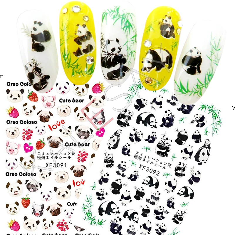

Модные наклейки для дизайна ногтей, украшения, панда, маникюр, дизайн медведя, наклейка, самоклеящаяся 3D фольга, наклейки для дизайна ногтей